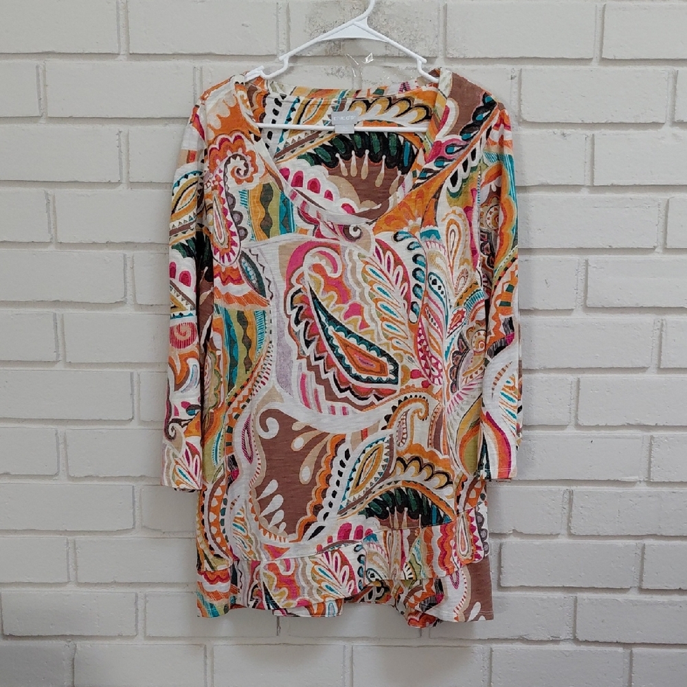 CHICO'S  Multicolor Paisley Patterned Top. Size 2